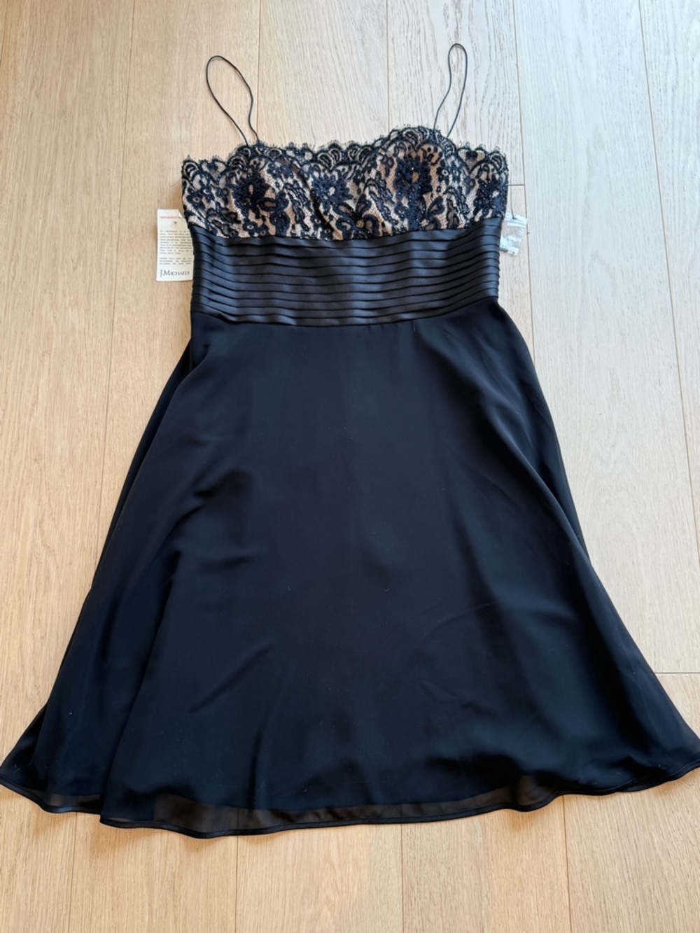 Beaded Lace Satin Midi Dress US 14 Black Nude Cocktail Wedding Guest